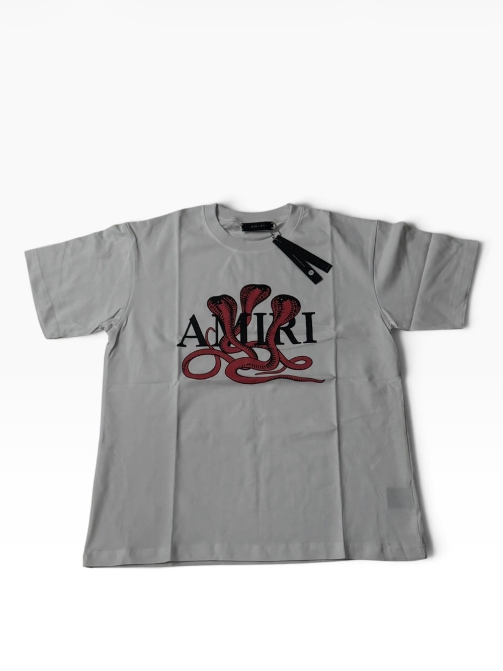 AMIRI Light Gray Short Sleeve T-Shirt with Red Snake Logo